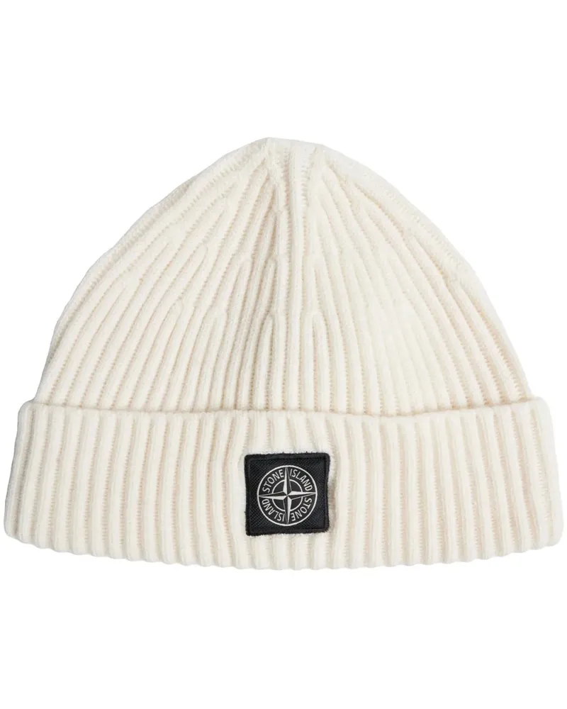 Stone Island Caps & Mützen Knit beanie with logopatch weiß Weiß