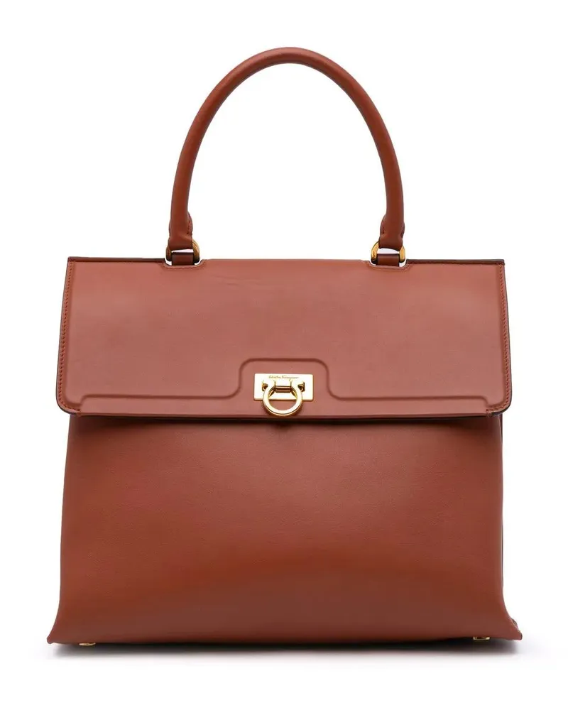 Ferragamo Hobo Bags Leather Gancini Trifolio Top Handle Bag braun Braun