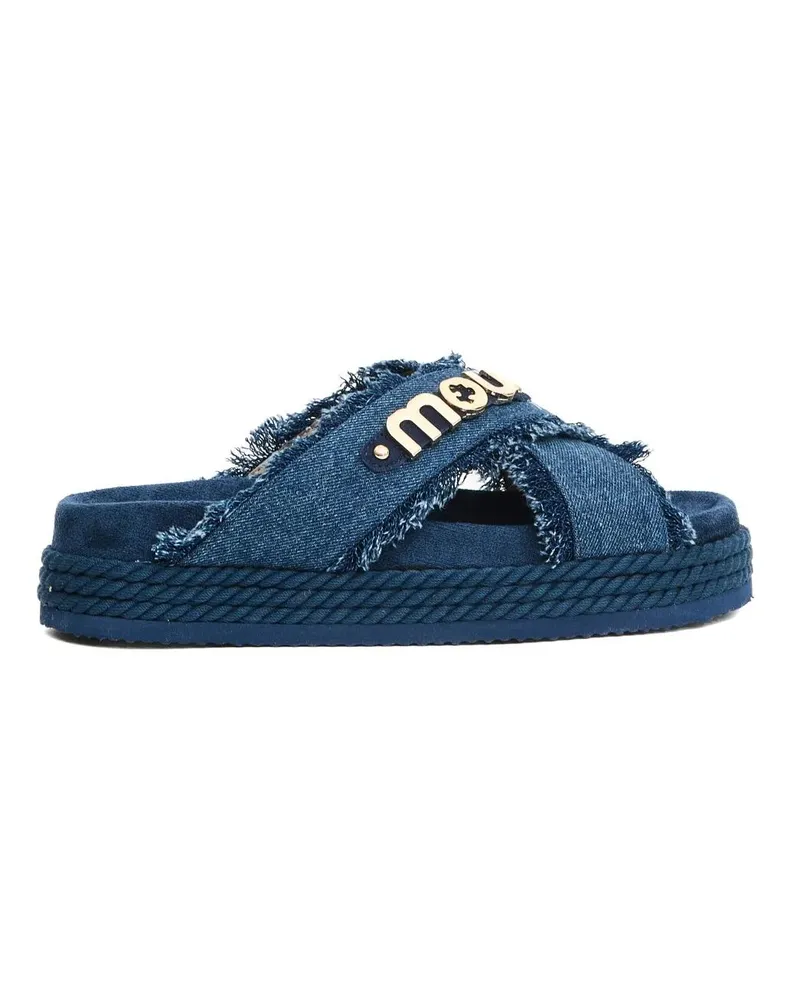 Mou Sandalen Denim Cross-Strap Sandals With Rubber Platform Sol blau Blau