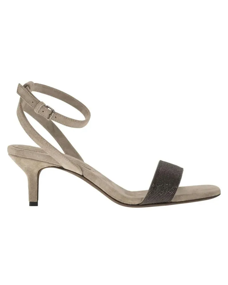 Brunello Cucinelli Sandalen Suede Sandals With Precious Insert grau Grau