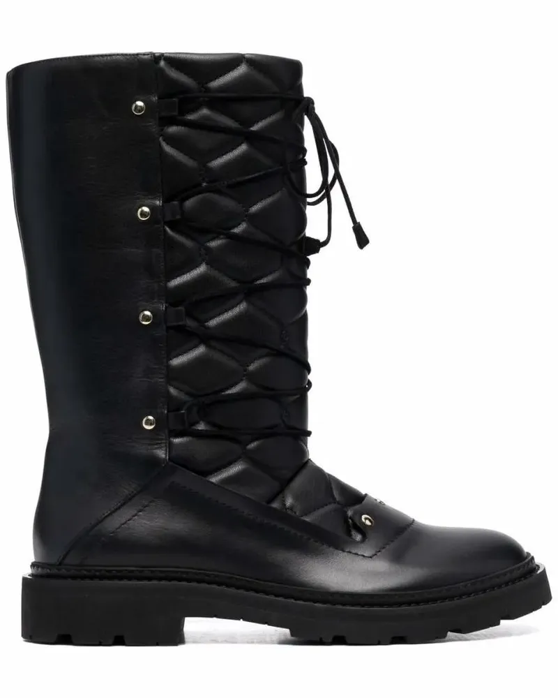 Bally Stiefel Quilted Black Leather Ankle Boots With Lace-Up Des schwarz Schwarz