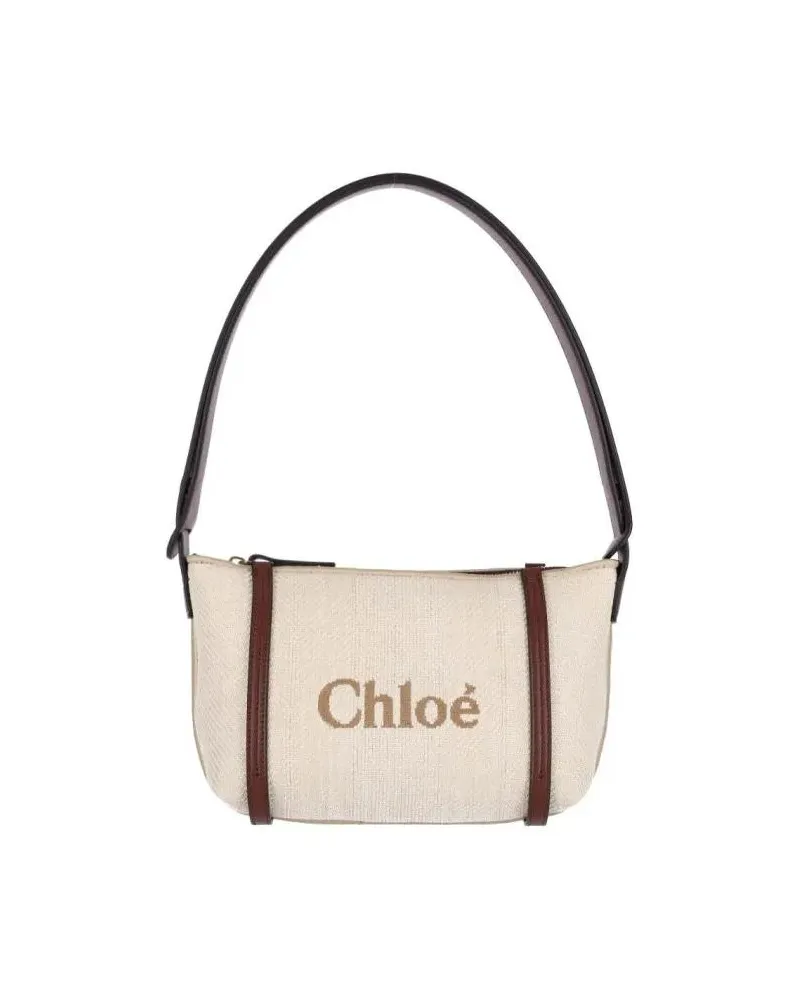 Chloé Crossbody Bags Structured Canvas Shoulder Bag With Leather Accent beige Beige