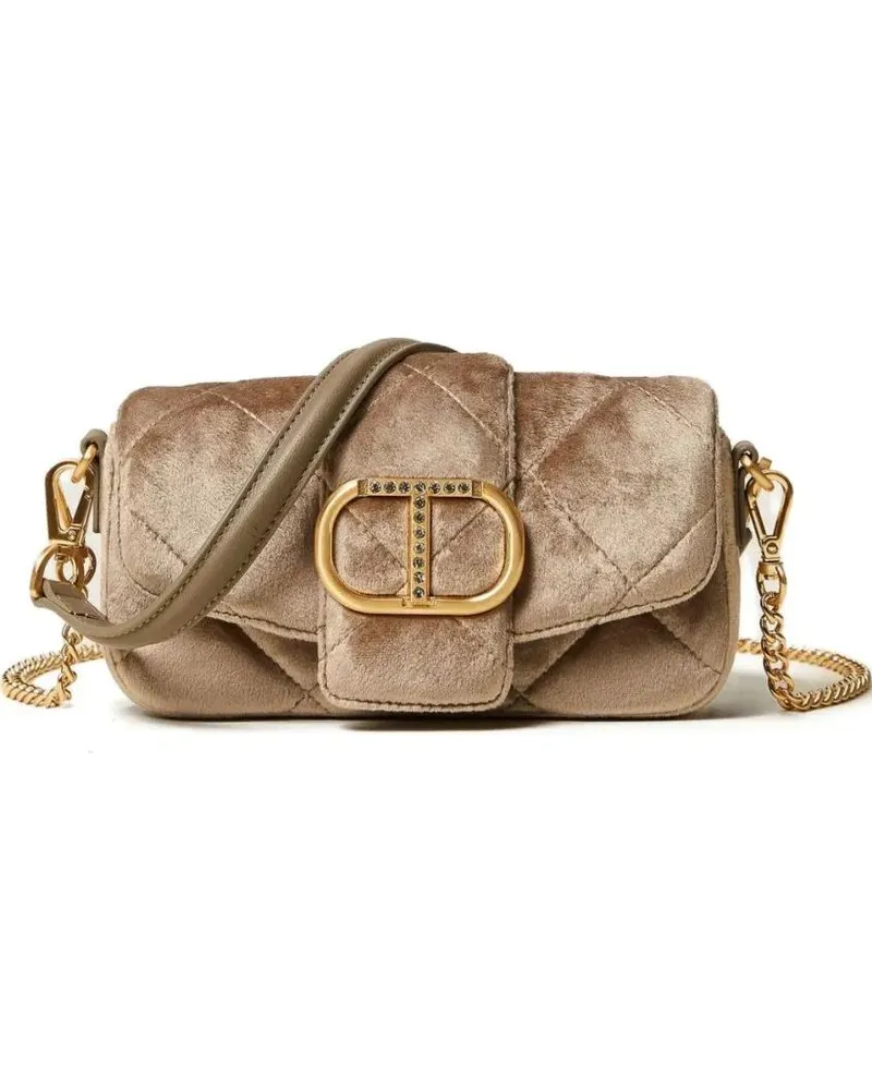 Twin-Set Hobo Bags Quilted Bag With Gold-Tone Buckle Closure And Chai beige Beige