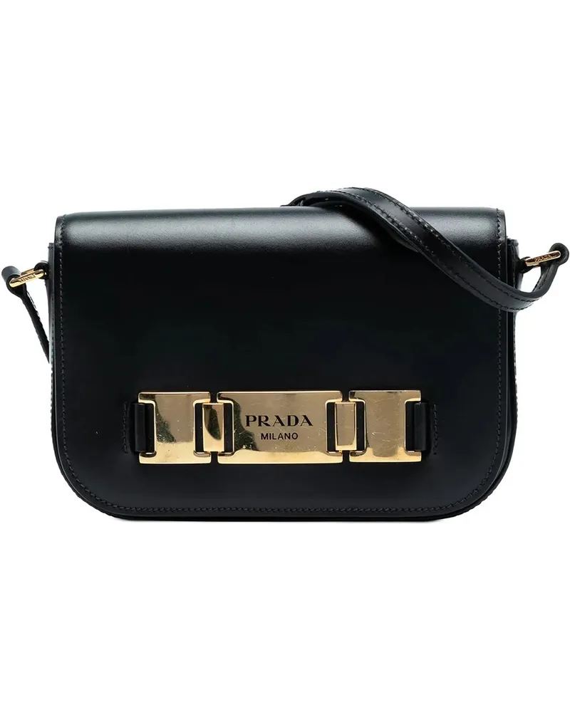 Prada Hobo Bags City Calf Flap Crossbody schwarz Schwarz