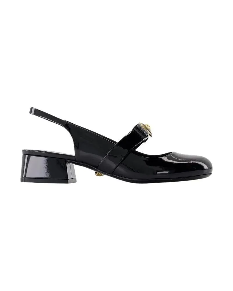 Versace Hohe Schuhe Sligback Gianni Ribbon - Leather - Black schwarz Schwarz