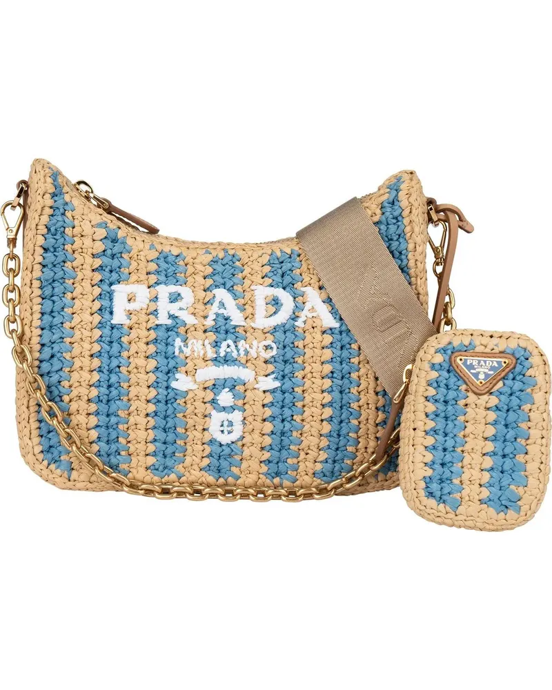 Prada Crossbody Bags  Tricolor Raffia Re-Editon Crossbody bag beige Beige