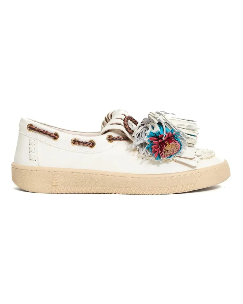 Elena Iachi White Leather Tassel Moccasin weiß Weiß