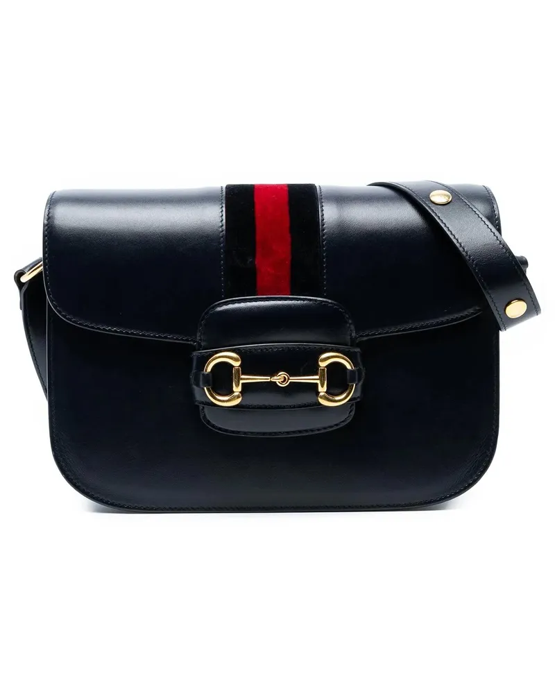 Gucci Hobo Bags Medium Leather Web 1955 Horsebit Shoulder Bag schwarz Schwarz