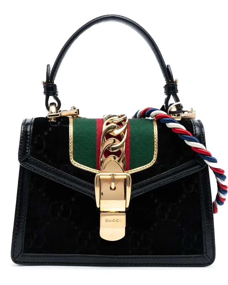 Gucci Hobo Bags Mini GG Velvet Sylvie Satchel schwarz Schwarz