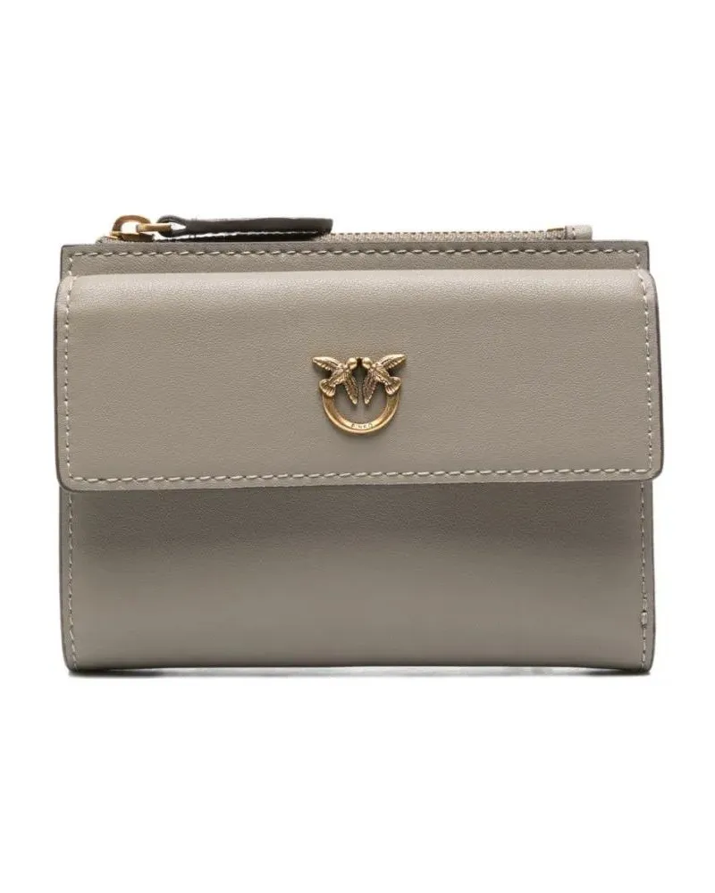 Pinko Portemonnaie Beige Vitello Leather Wallet With Flap Closure grau Grau