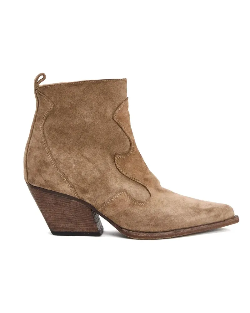Elena Iachi Stiefel Beige Suede Ankle Boots With Curved Seam Detail braun Braun