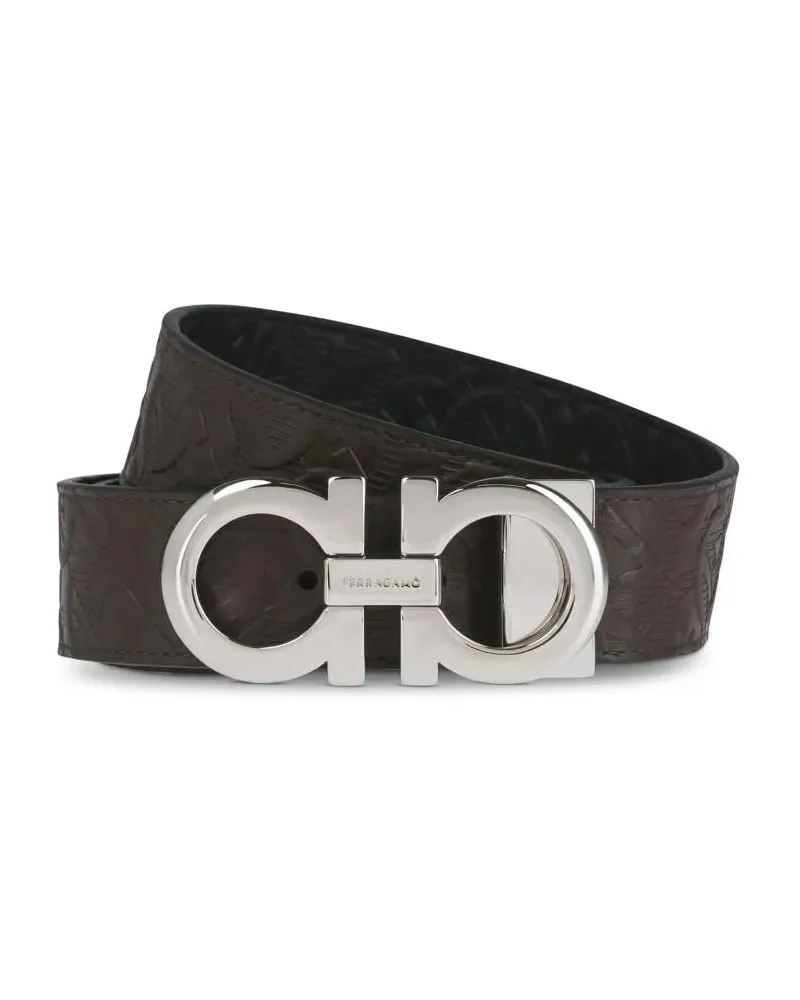 Ferragamo Gürtel Calf Leather Belt With Double Gancini Buckle braun Braun