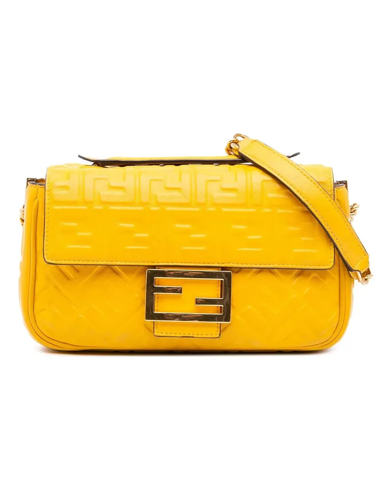 Fendi Hobo Bags Zucca Embossed Leather Chain Midi Baguette gelb Gelb