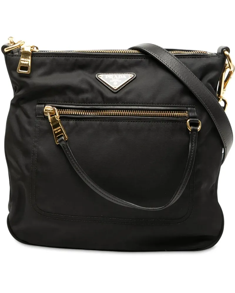 Prada Hobo Bags Tessuto Zip Top Crossbody schwarz Schwarz