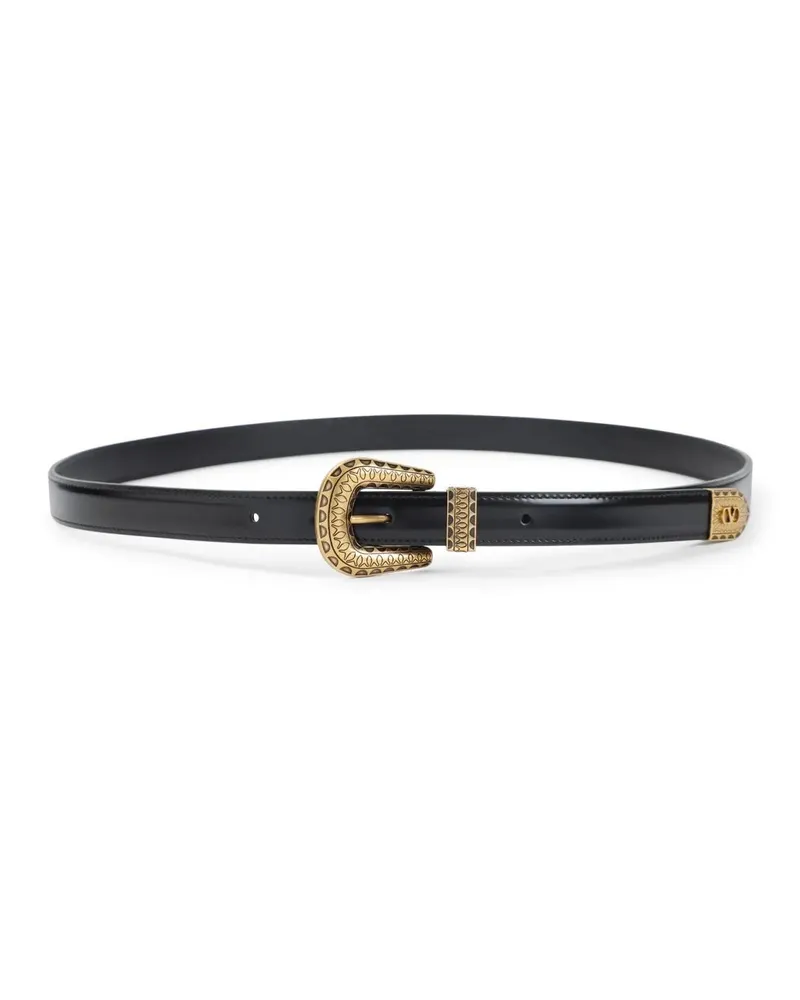 Valentino Garavani Gürtel Black Calf Leather H20 V Logo Signature Belt schwarz Schwarz