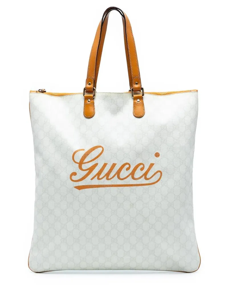 Gucci Shopper GG Supreme Heritage Logo Flat Zip Tote weiß Weiß