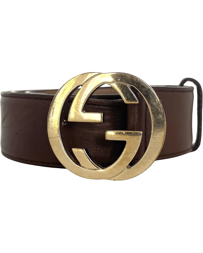 Gucci Gürtel  GG Buckle Leather Belt Brown 75cm / acceptab braun Braun