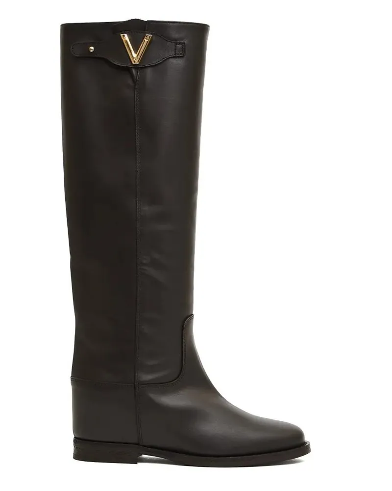 Via Roma 15 Stiefel Tall Brown Leather Boots With Gold Accent And Inte schwarz Schwarz