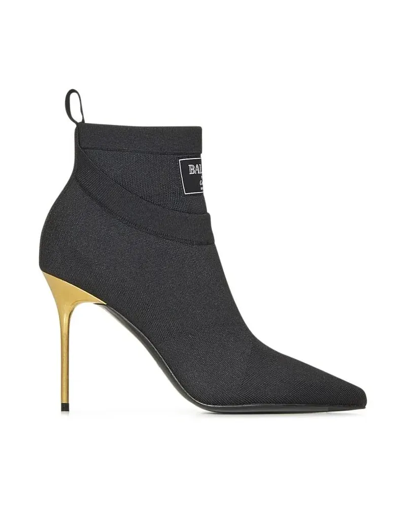 Balmain Stiefel Black Stretch Knit Ankle Boots With Gold Lacquered schwarz Schwarz
