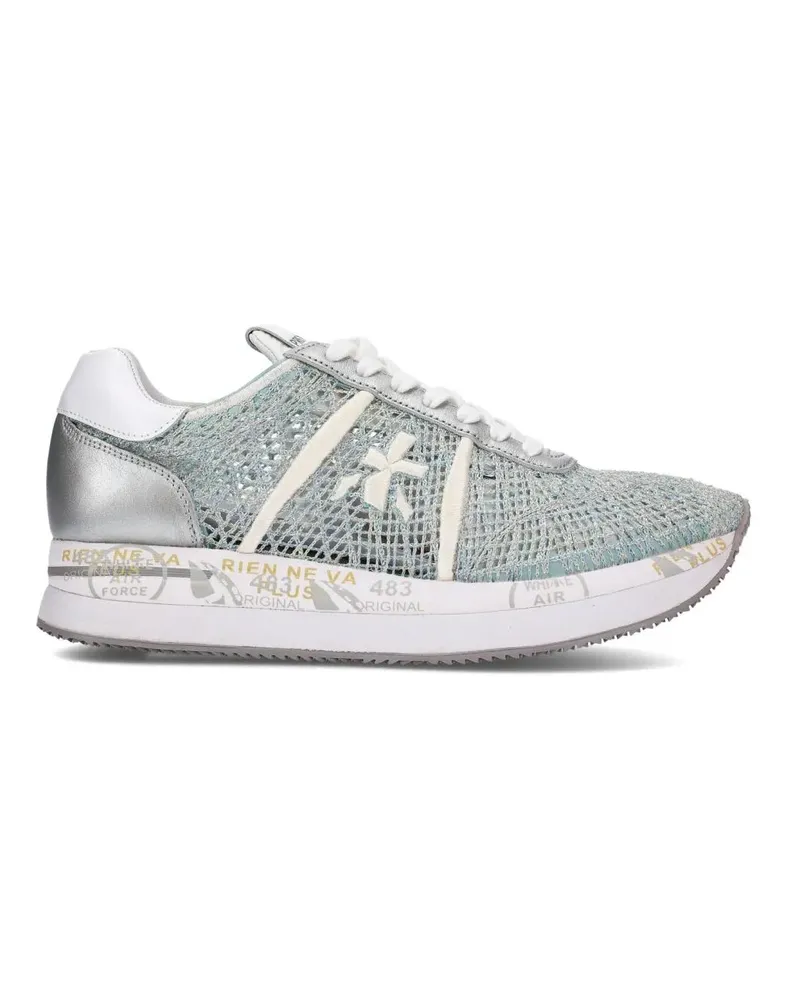 Premiata Low-Top Sneaker Light Blue Gray Crochet Fabric Conny Sneakers weiß Weiß