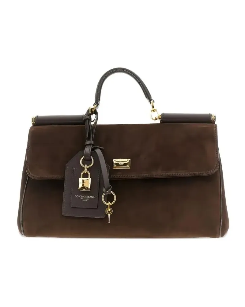 Dolce & Gabbana Shopper & Totes Structured Brown Leather Handbag With Gold-Tone Ha schwarz Schwarz