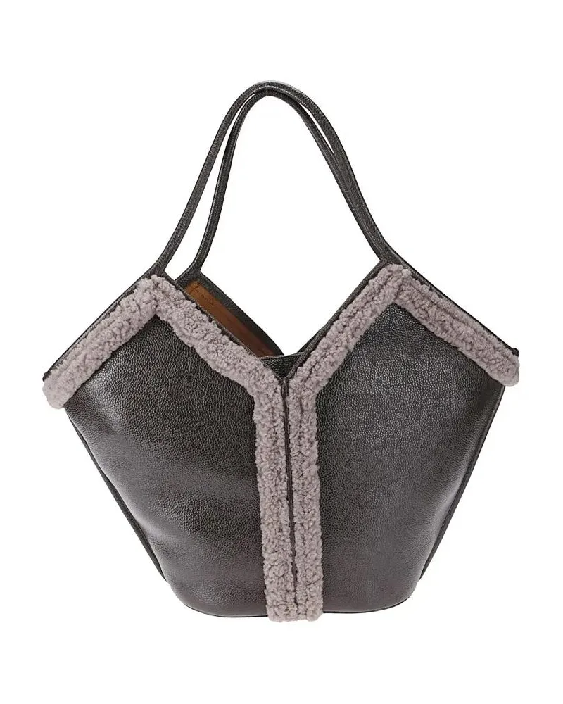 HEREU Hobo Bags Calella Curly Shearling Trims Bag grau Grau