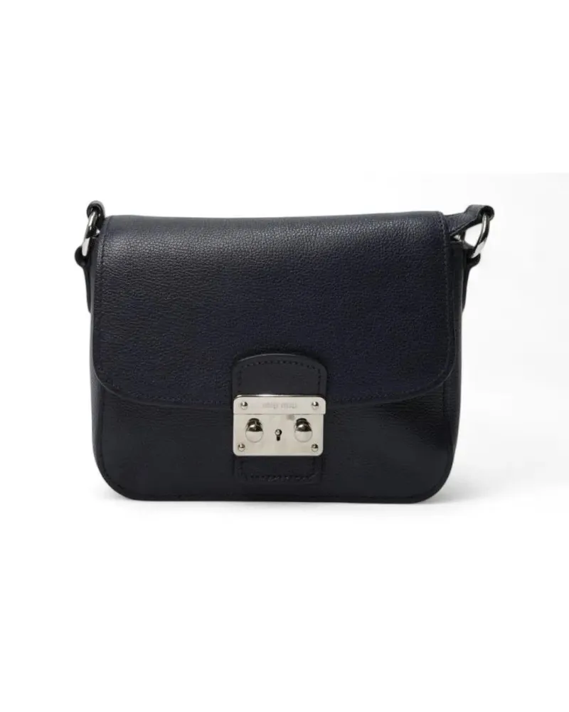 Miu Miu Hobo Bags Small Lock Crossbody Bag In Blue Granulated schwarz Schwarz