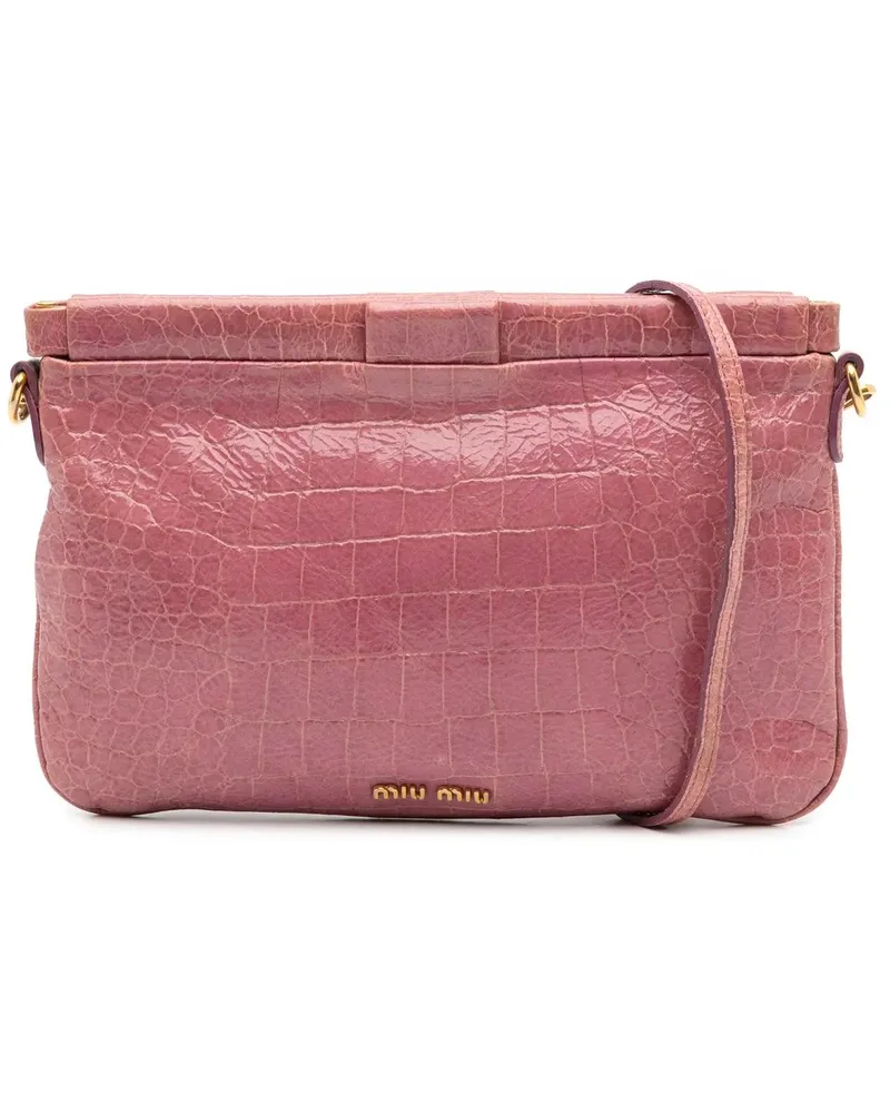 Miu Miu Hobo Bags Croc Embossed Crackle Patent Crossbody rosa Gold
