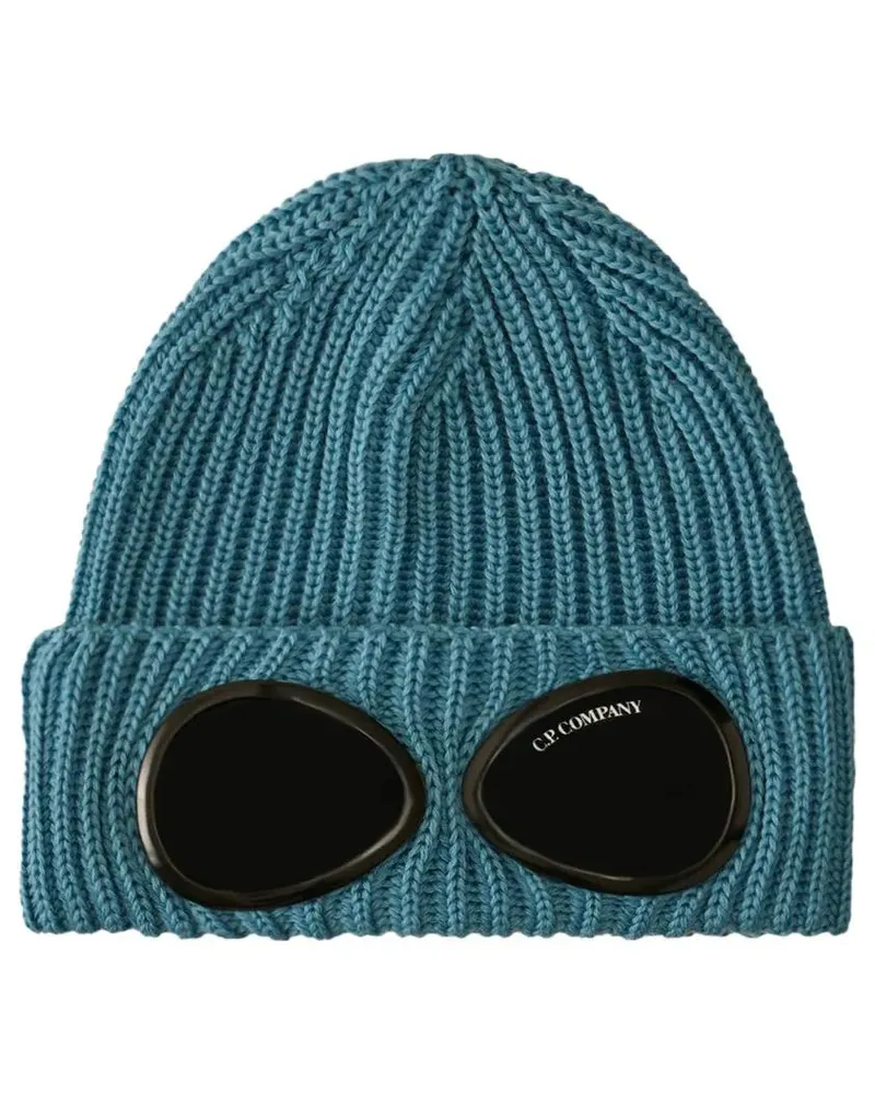 C.P. Company Caps & Mützen Ribbed Knit Cap With Integrated Glossy Goggles blau Blau