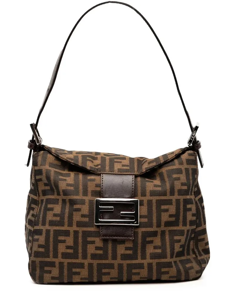 Fendi Hobo Bags Zucca Canvas Double Flap Shoulder Bag braun Braun