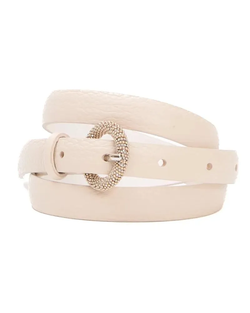 Orciani Gürtel Textured Leather Belt With Round Rhinestone Buckle beige Beige