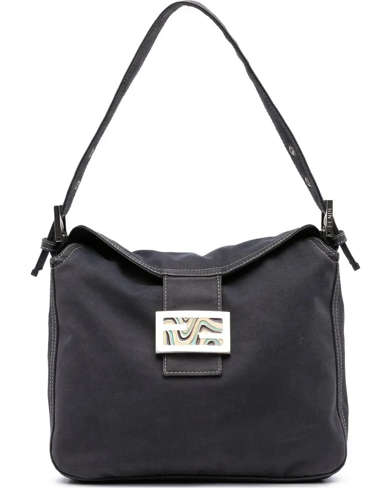 Fendi Hobo Bags Canvas FF Marble Double Flap Shoulder Bag blau Blau