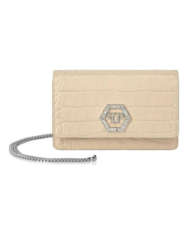 Philipp Plein Hobo Bags Klappentasche Hexagon Crocco Print beige Beige