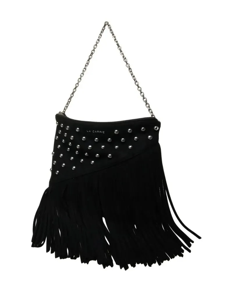 LA CARRIE Hobo Bags Fringe-Embellished Black Shoulder Bag With Silver schwarz Schwarz