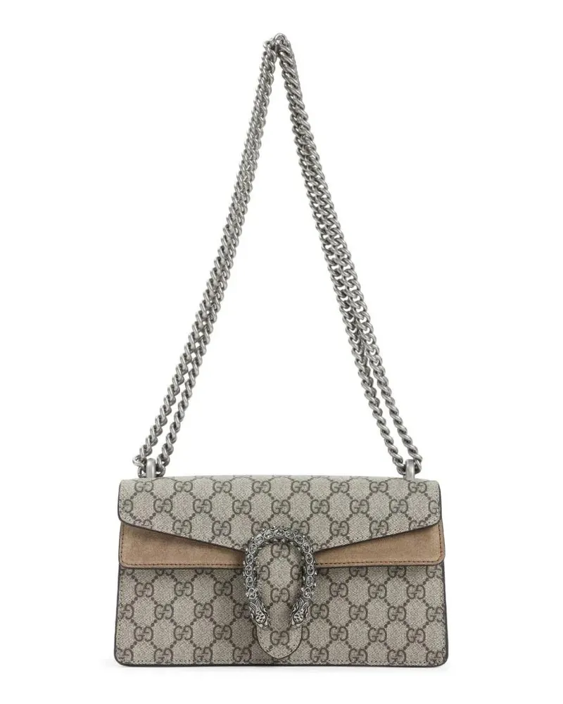 Gucci Hobo Bags Nude Monogram Shoulder Bag With Crystal Clasp grau Grau