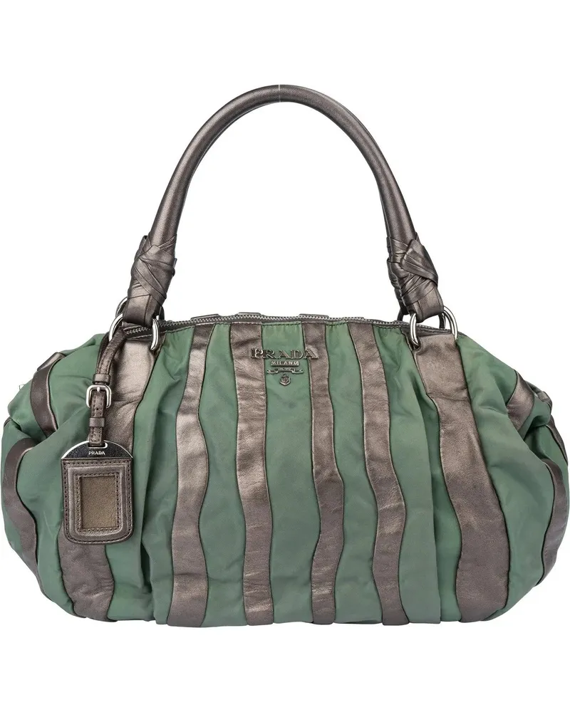 Prada Crossbody Bags  Nylon Leather Stripes Handbag grün Grün