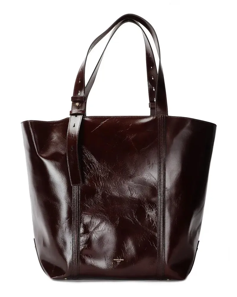 Golden Goose Shopper & Totes Bag 24.7 Ew Shiny Wavy Leather Body Gold Meta braun Braun