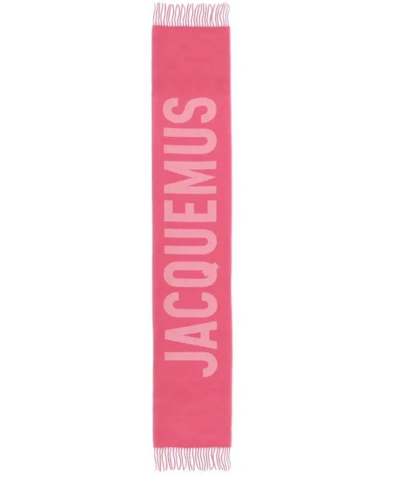 Jacquemus Tücher & Schals Bold Logo Wool Scarf With Fringed Edges pink Rosa