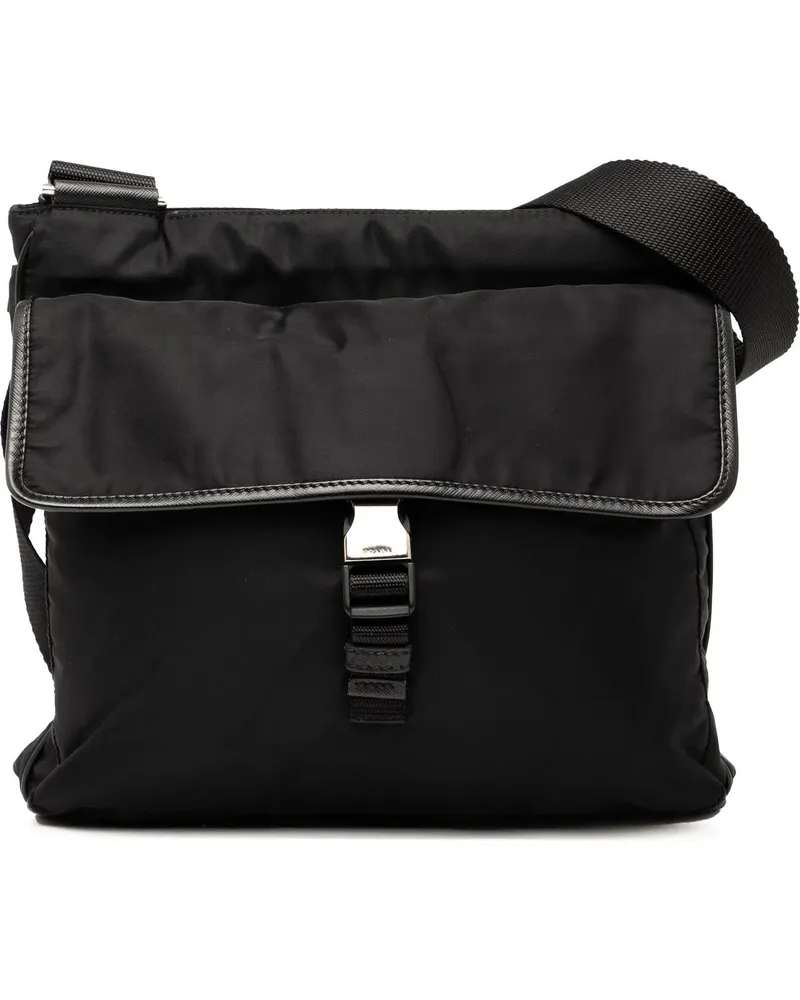 Prada Hobo Bags Tessuto Zip Top Crossbody schwarz Schwarz