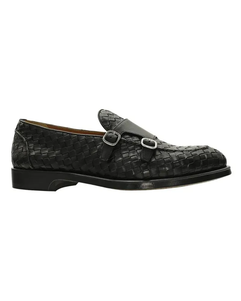 Doucal´s Loafer Woven Black Calf Leather Loafers With Dual Buckle schwarz Schwarz