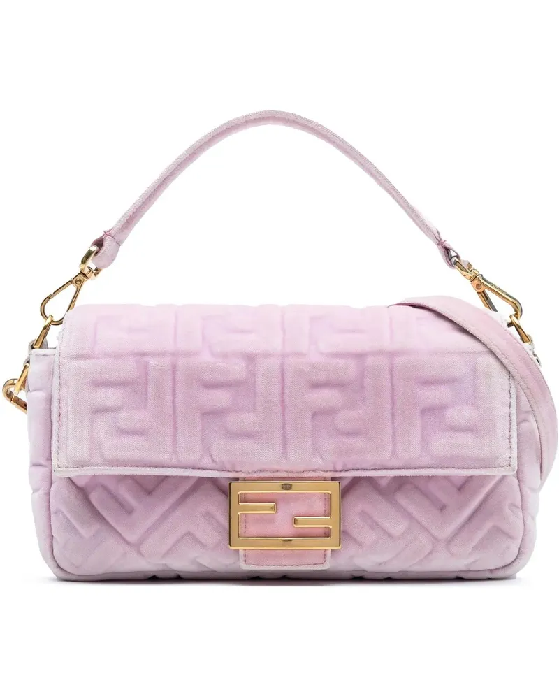 Fendi Hobo Bags Zucca Embossed Velvet Baguette Satchel rosa Gold