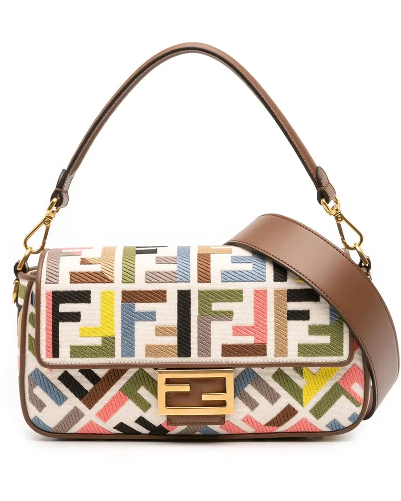 Fendi Hobo Bags Zucca Embroidered Canvas Baguette Satchel braun Braun