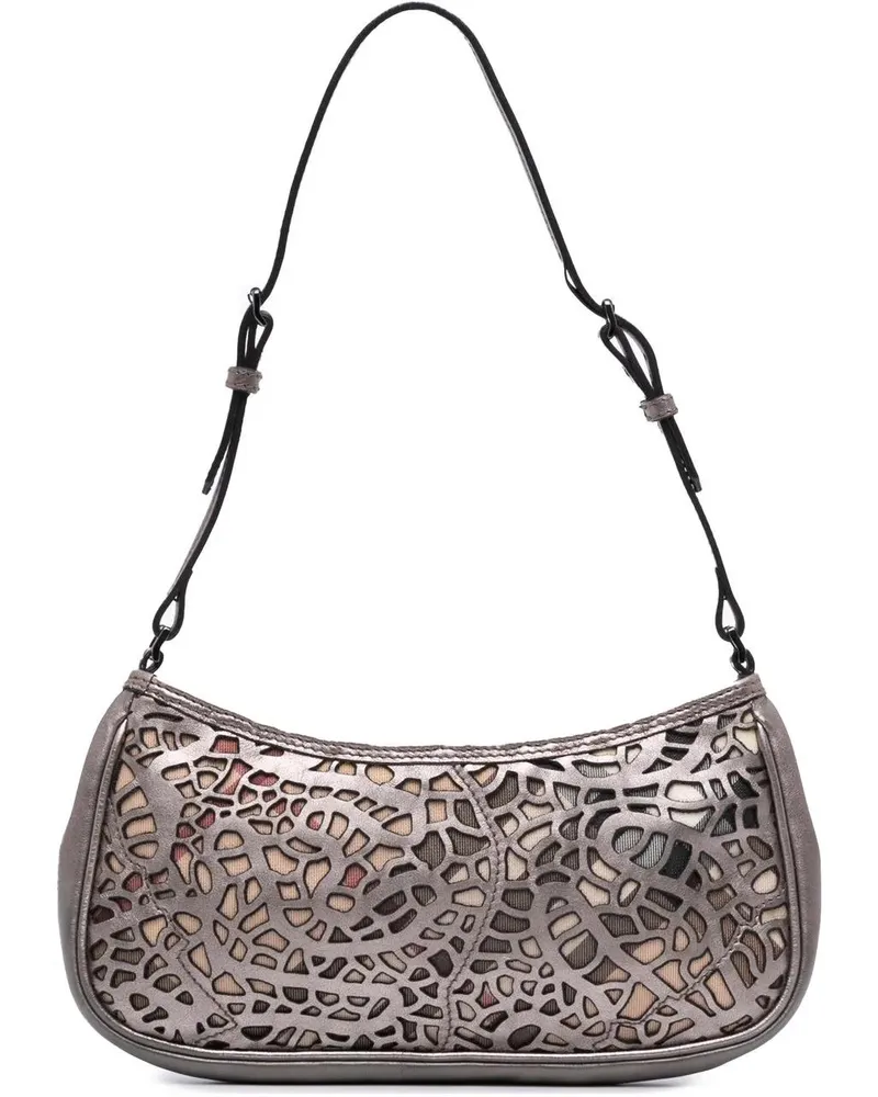 Burberry Hobo Bags Nova Check Cutout Leather Accessory Pochette silberfarben Silber