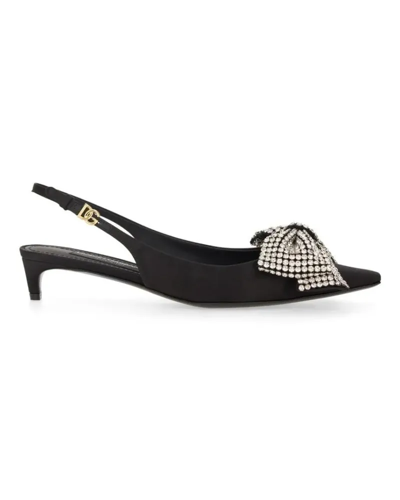 Dolce & Gabbana Hohe Schuhe Satin Sling-Back With Rhinestone Embroidery schwarz Schwarz