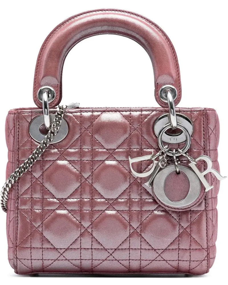 Dior Hobo Bags Mini Iridescent Lambskin Cannage Lady Dior rosa Gold