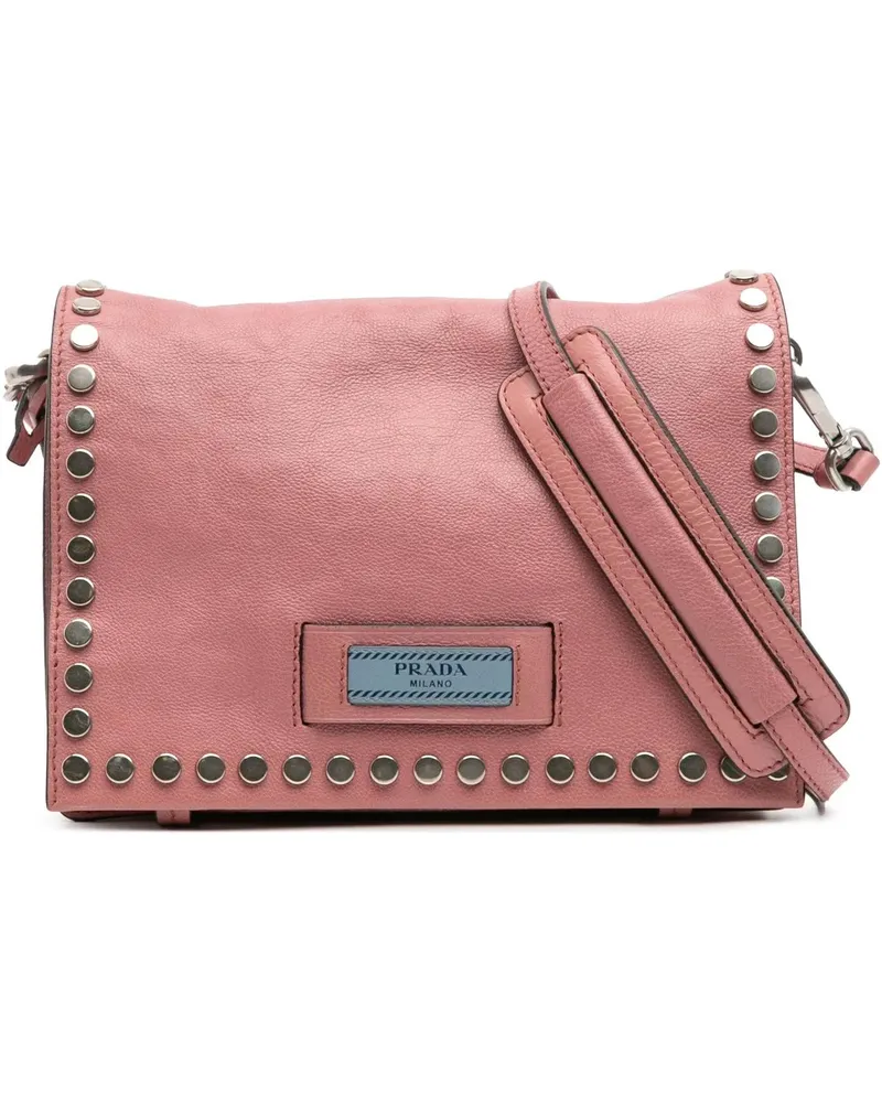 Prada Hobo Bags Glace Calf Studded Etiquette Flap Crossbody rosa Gold