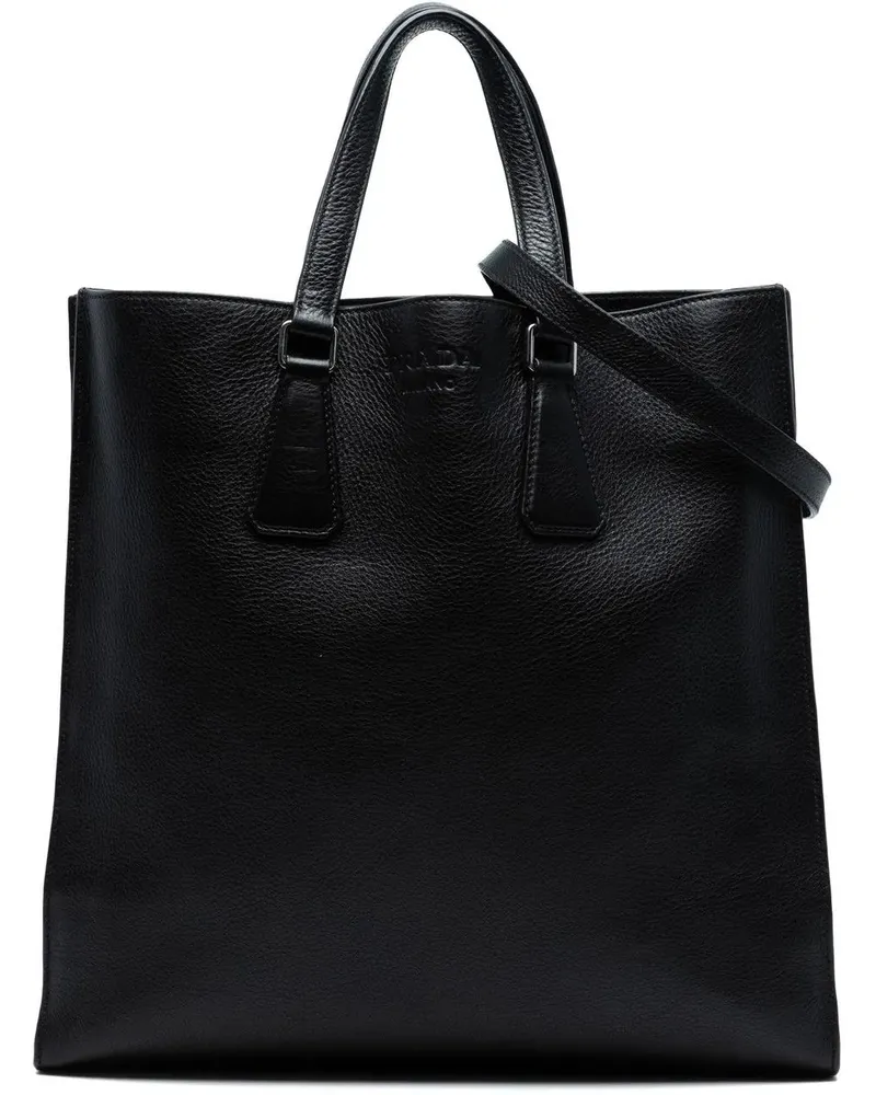 Prada Hobo Bags Vitello Phenix Open Convertible Tote schwarz Schwarz