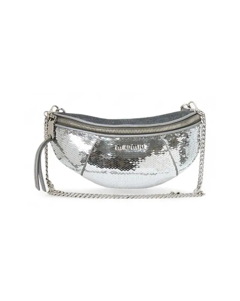 Miu Miu Hobo Bags Small Glitter Bum Bag In Silver grau Grau