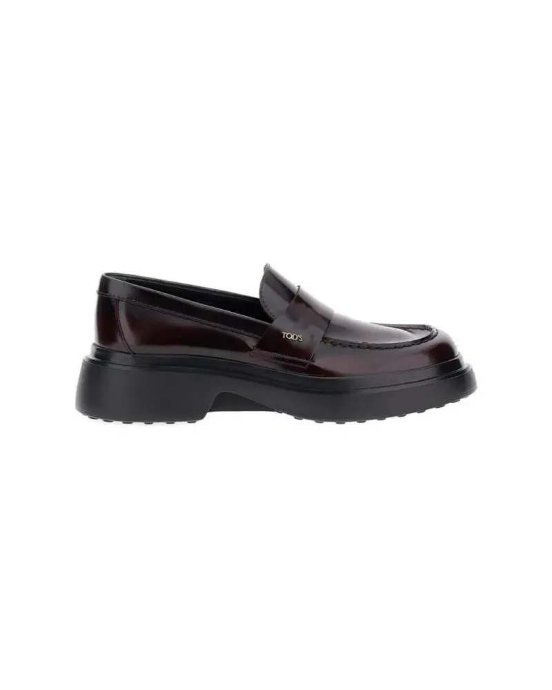 TOD'S Burgundy Leather Moccasin With Logo Detail rot Rot