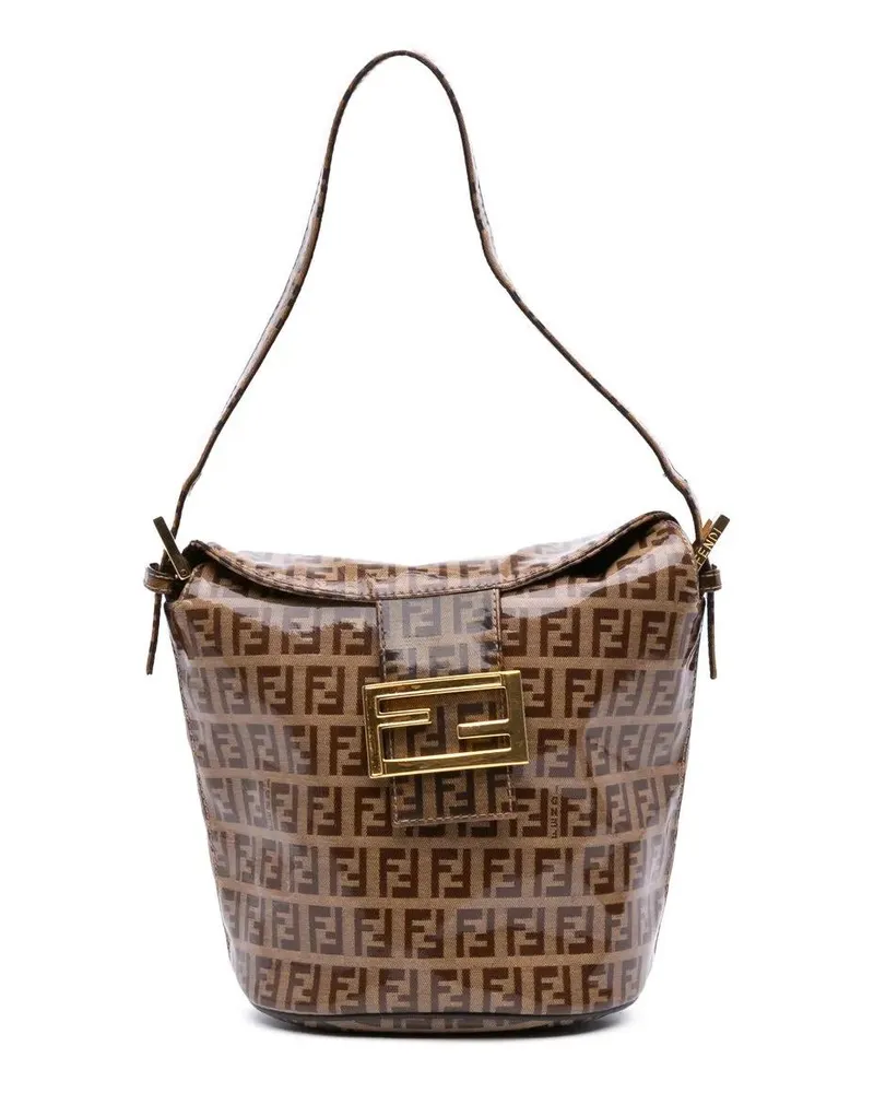 Fendi Hobo Bags Zucchino Crystal Double Flap Bucket Bag braun Braun